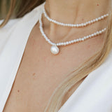 Double Pearl Choker Necklace with Baroque Pendant-The Diamond Setter