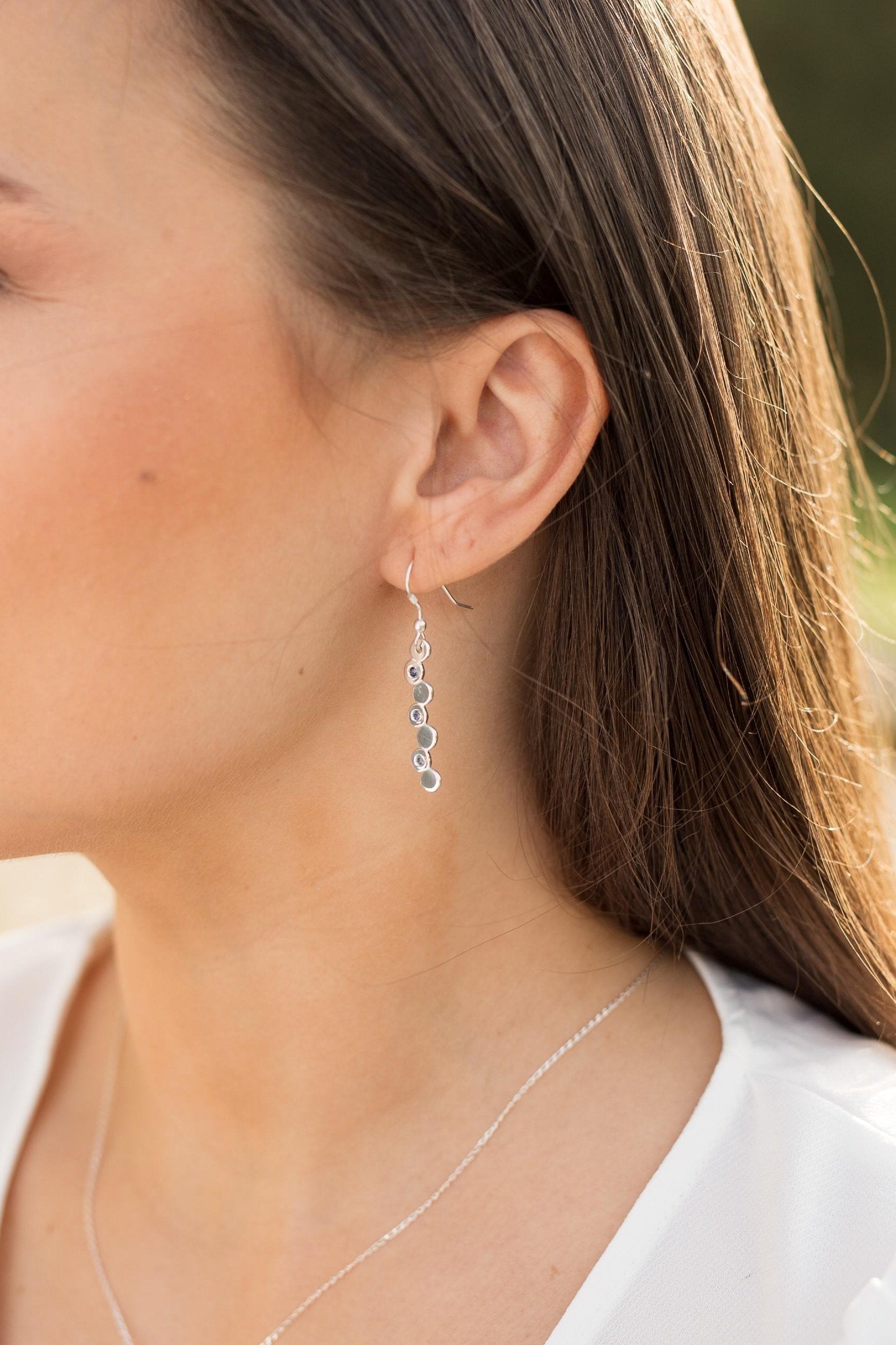 Silver Dangling Earrings with Sapphire Effervescence Style-The Diamond Setter