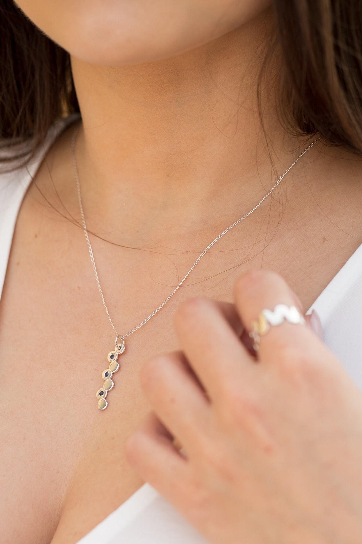 Silver Necklace with Sapphire Gemstones Effervescence Style-The Diamond Setter