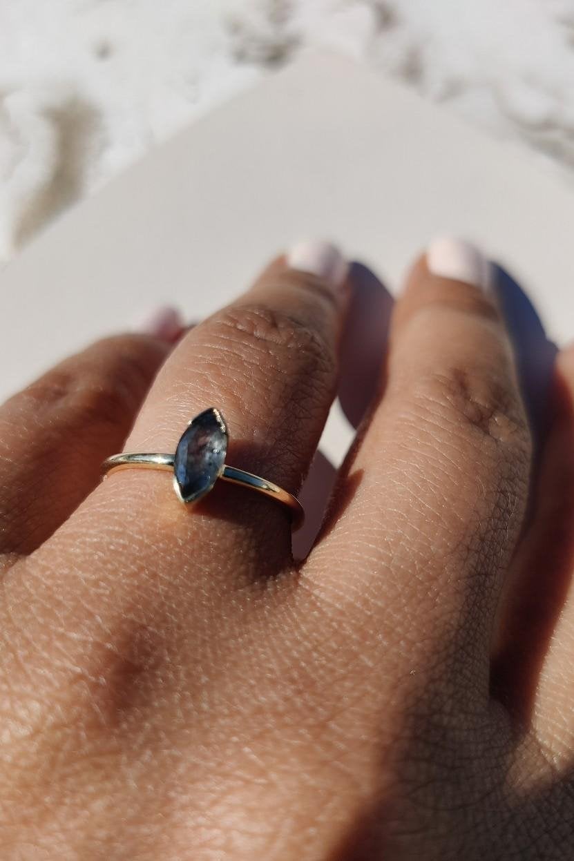 Emily Stacking Ring with Blue Marquise Sapphire-The Diamond Setter