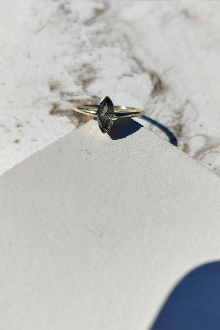 Emily Stacking Ring with Salt and Pepper Marquise Diamond-The Diamond Setter