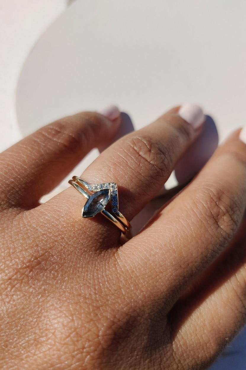Emily Stacking Ring with Blue Marquise Sapphire-The Diamond Setter