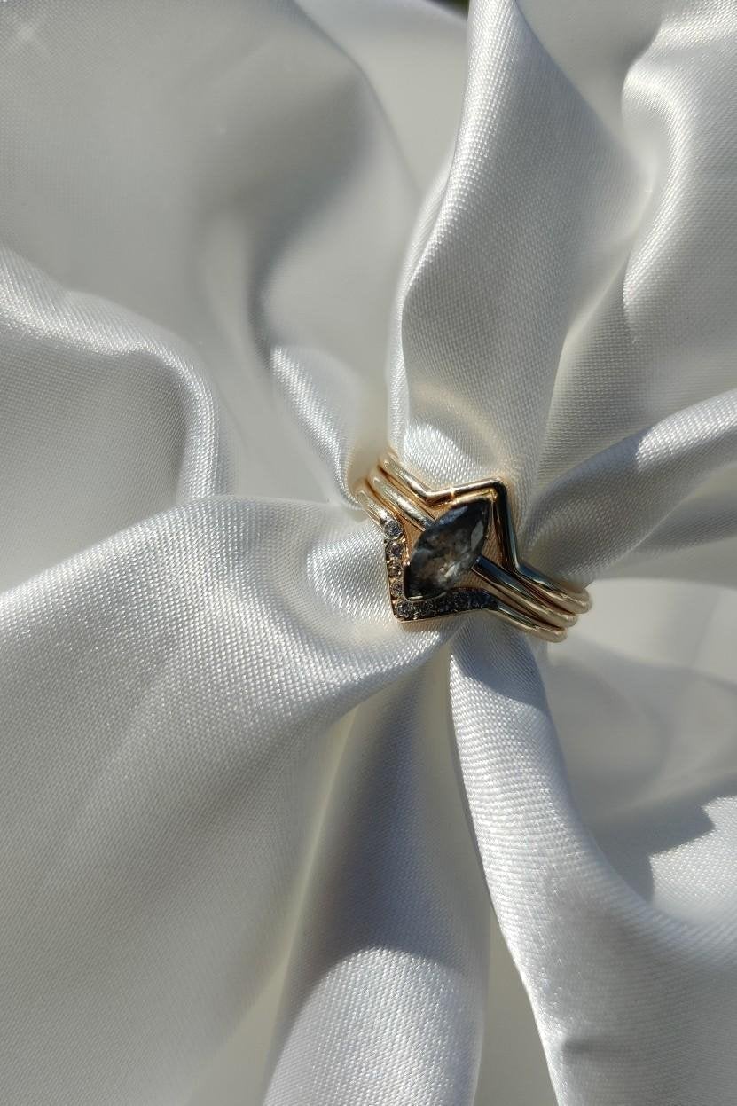 Emily Stacking Ring with Salt and Pepper Marquise Diamond-The Diamond Setter