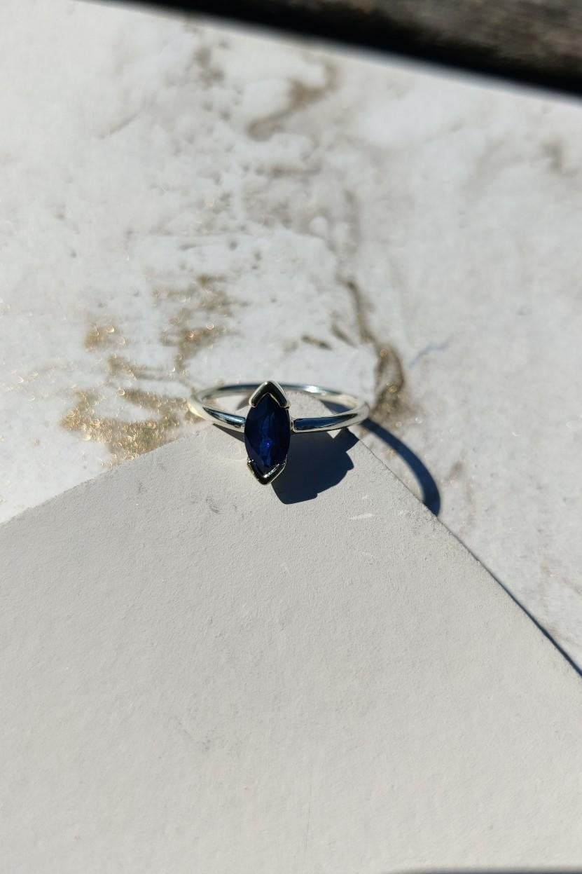 Emily Stacking Ring with Blue Marquise Sapphire-The Diamond Setter