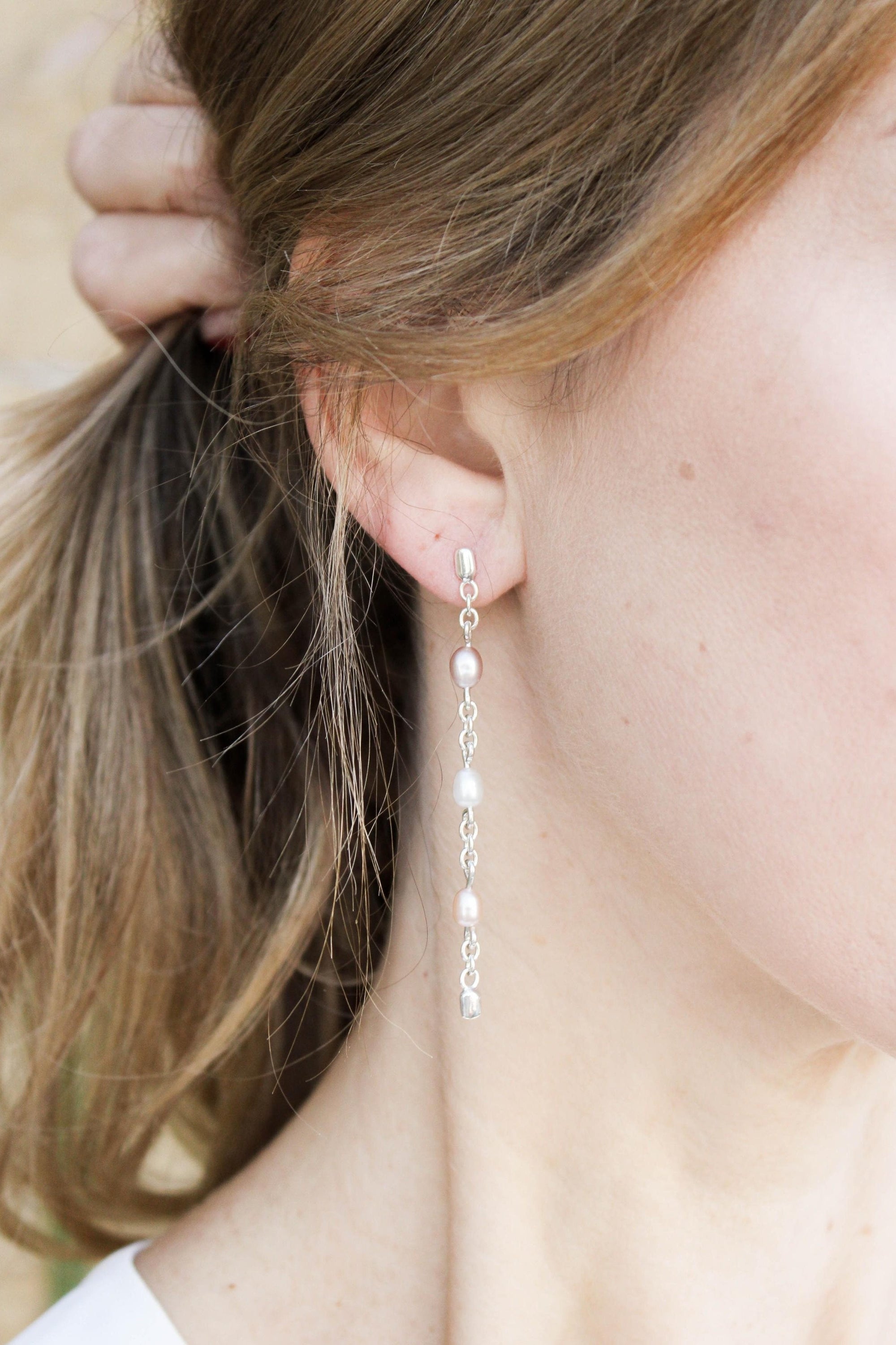 Long Dangling Earrings with Freshwater Pearls-The Diamond Setter