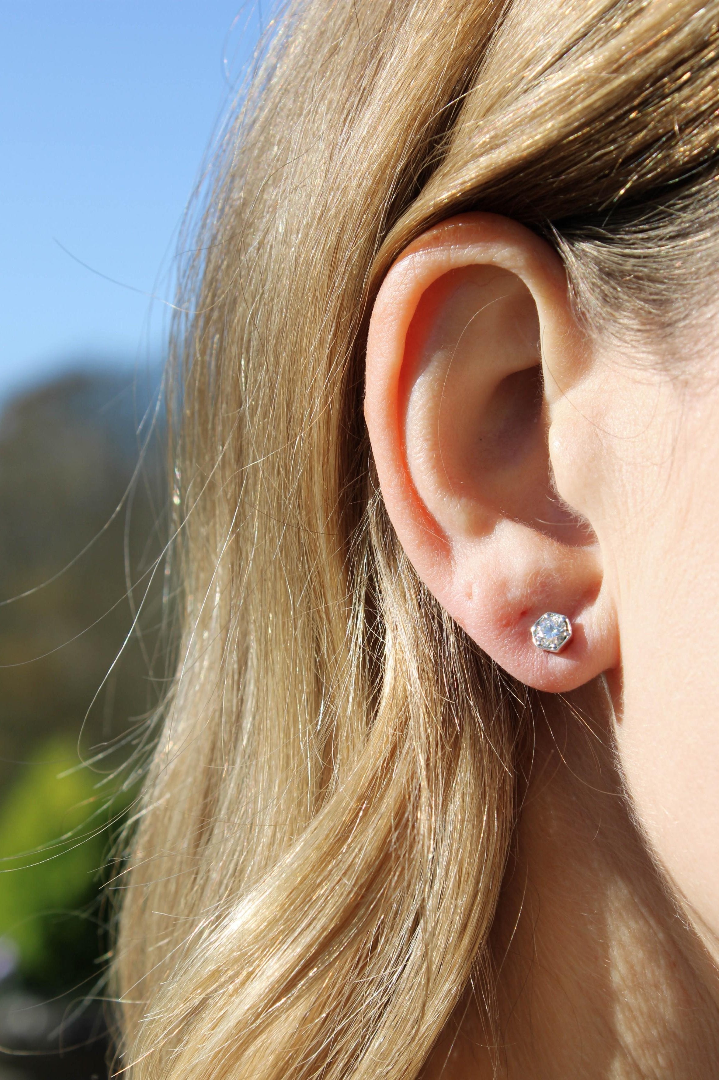 Hex Diamond Stud Earrings-The Diamond Setter