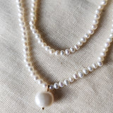 Double Pearl Choker Necklace with Baroque Pendant-The Diamond Setter