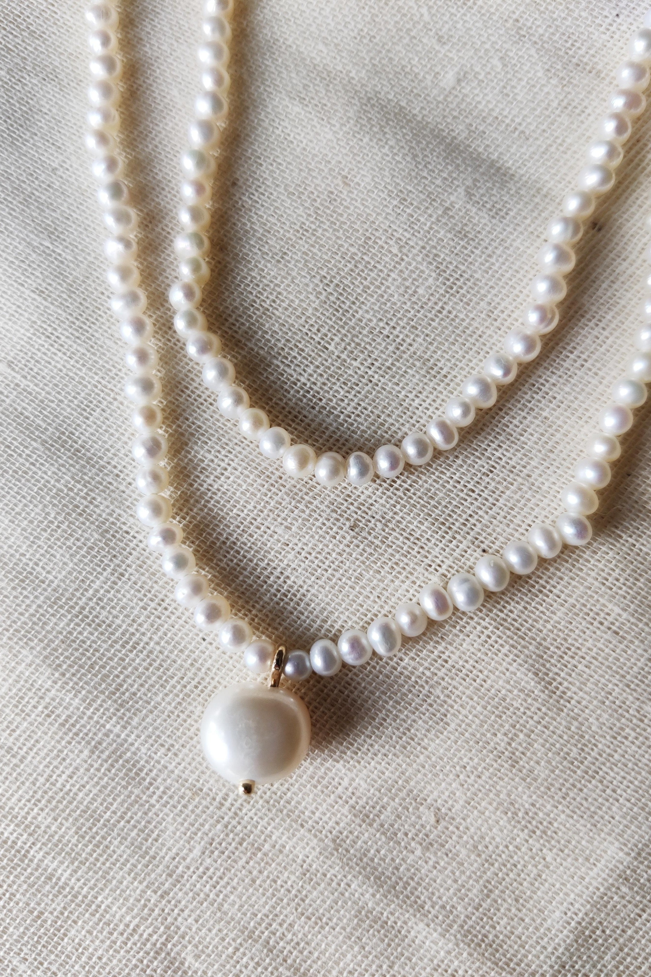 Double Pearl Choker Necklace with Baroque Pendant-The Diamond Setter