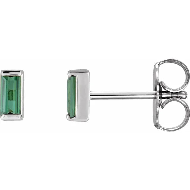 Channel Set Baguette Tourmaline stud earring-The Diamond Setter