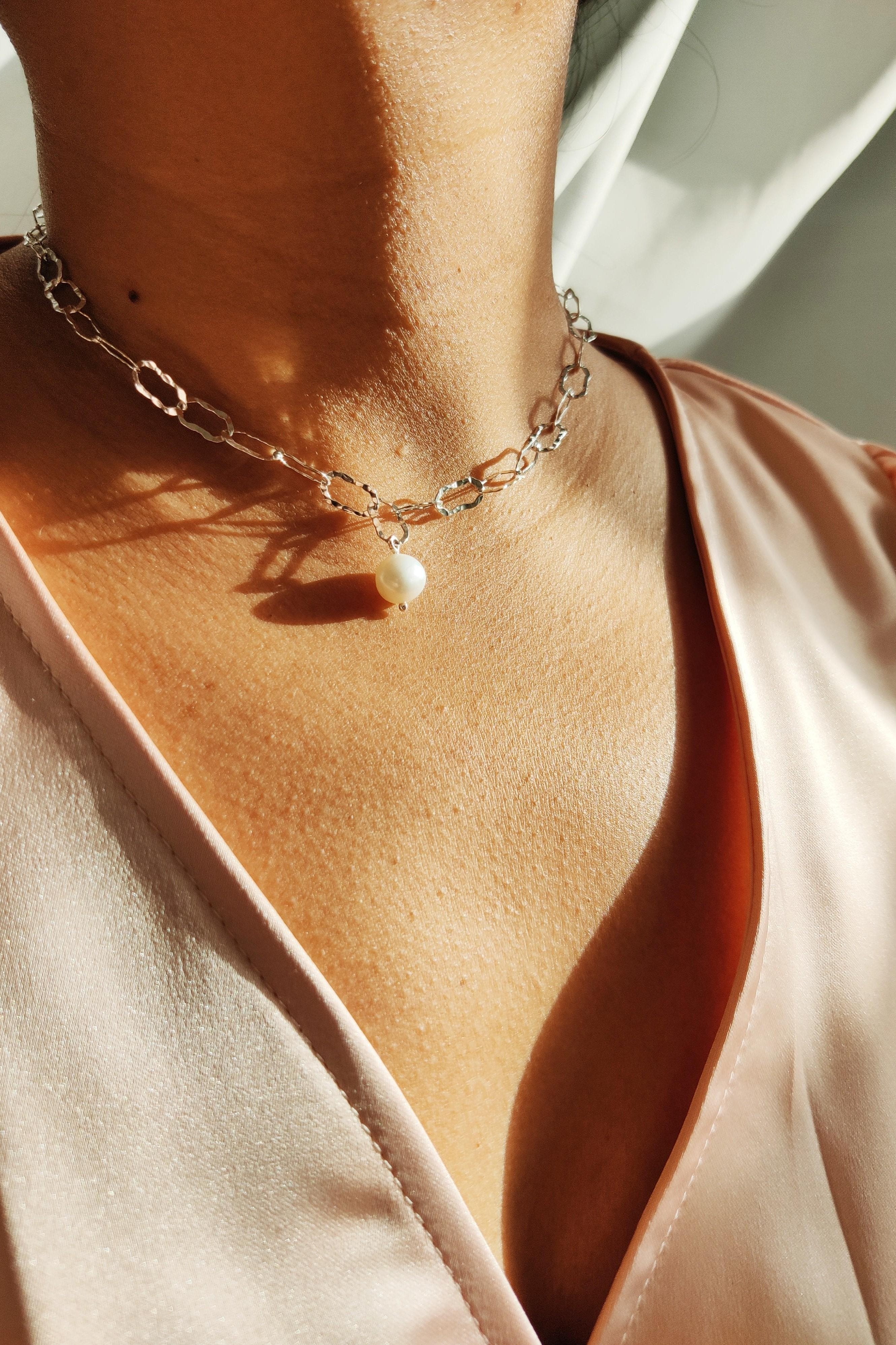Paper Chain Necklace with Baroque Pearl-The Diamond Setter