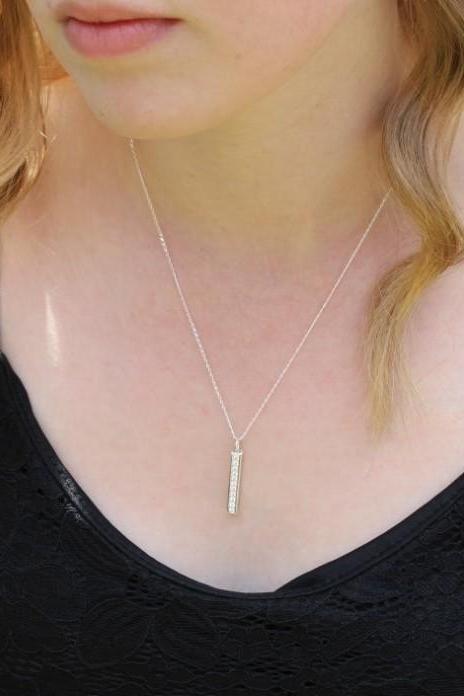 Sleek Silver Necklace with Diamonds or Gemstones in Pave Setting-The Diamond Setter