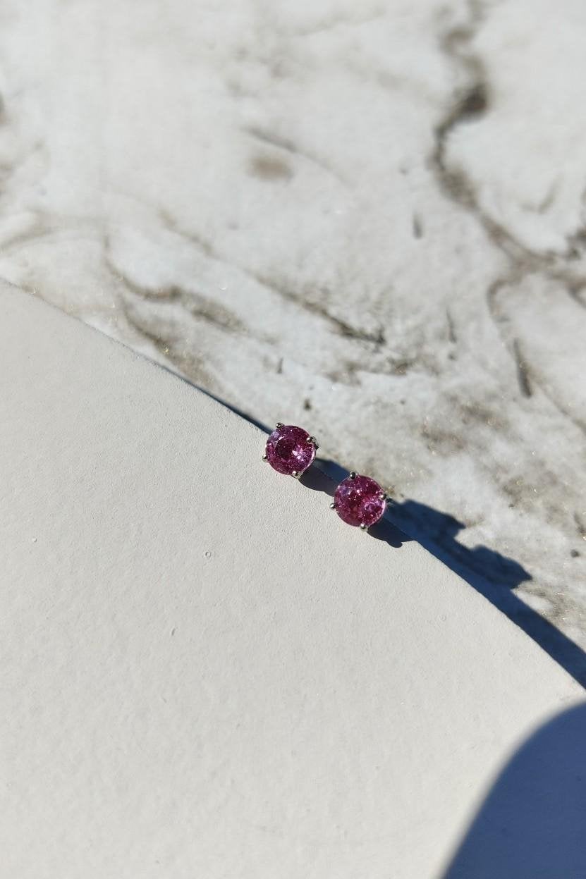 Pink Sapphire Gold Stud Earrings-Earrings-The Diamond Setter