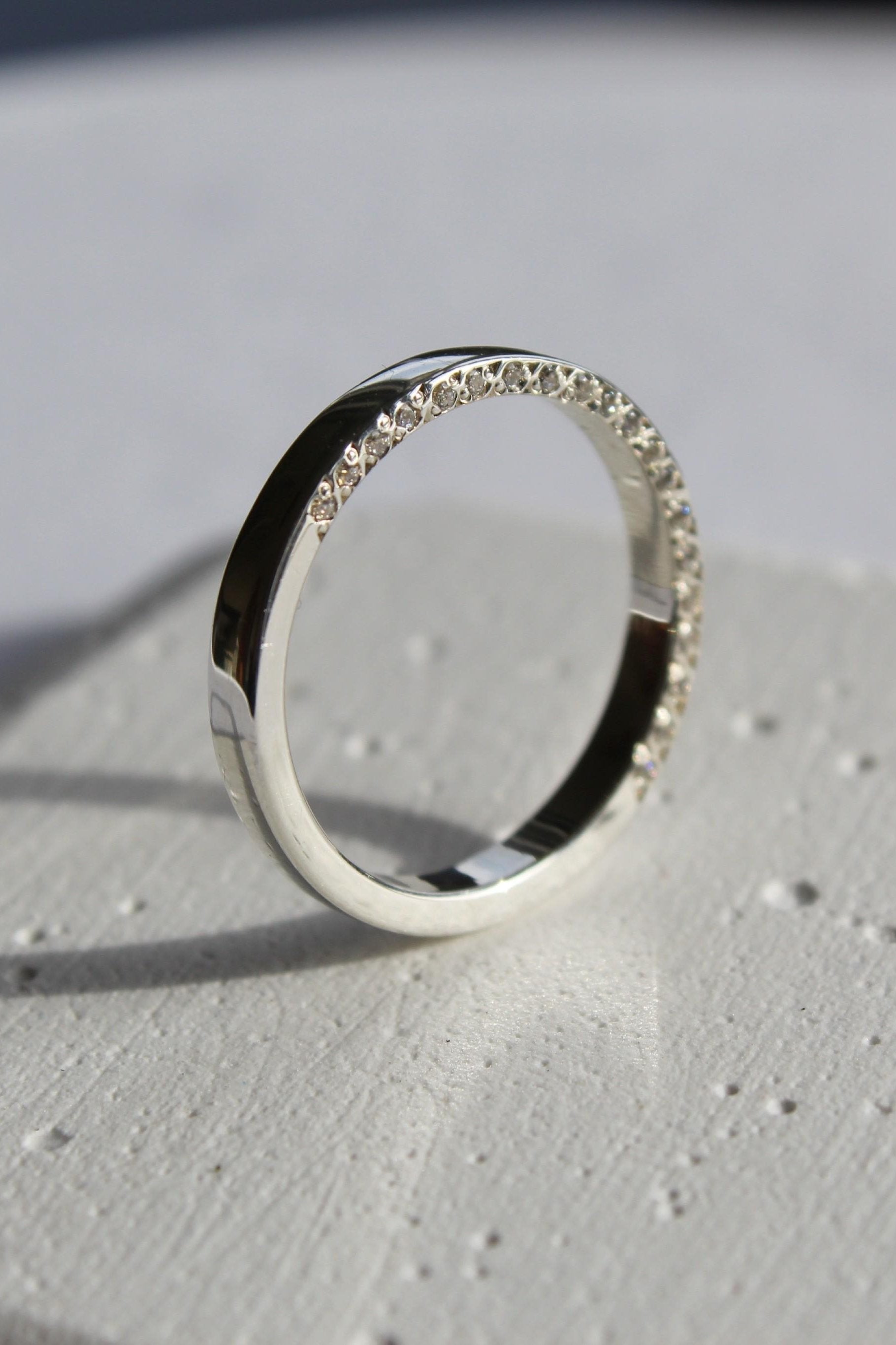 9 carat Gold Band with White Diamonds in Pave Setting-The Diamond Setter