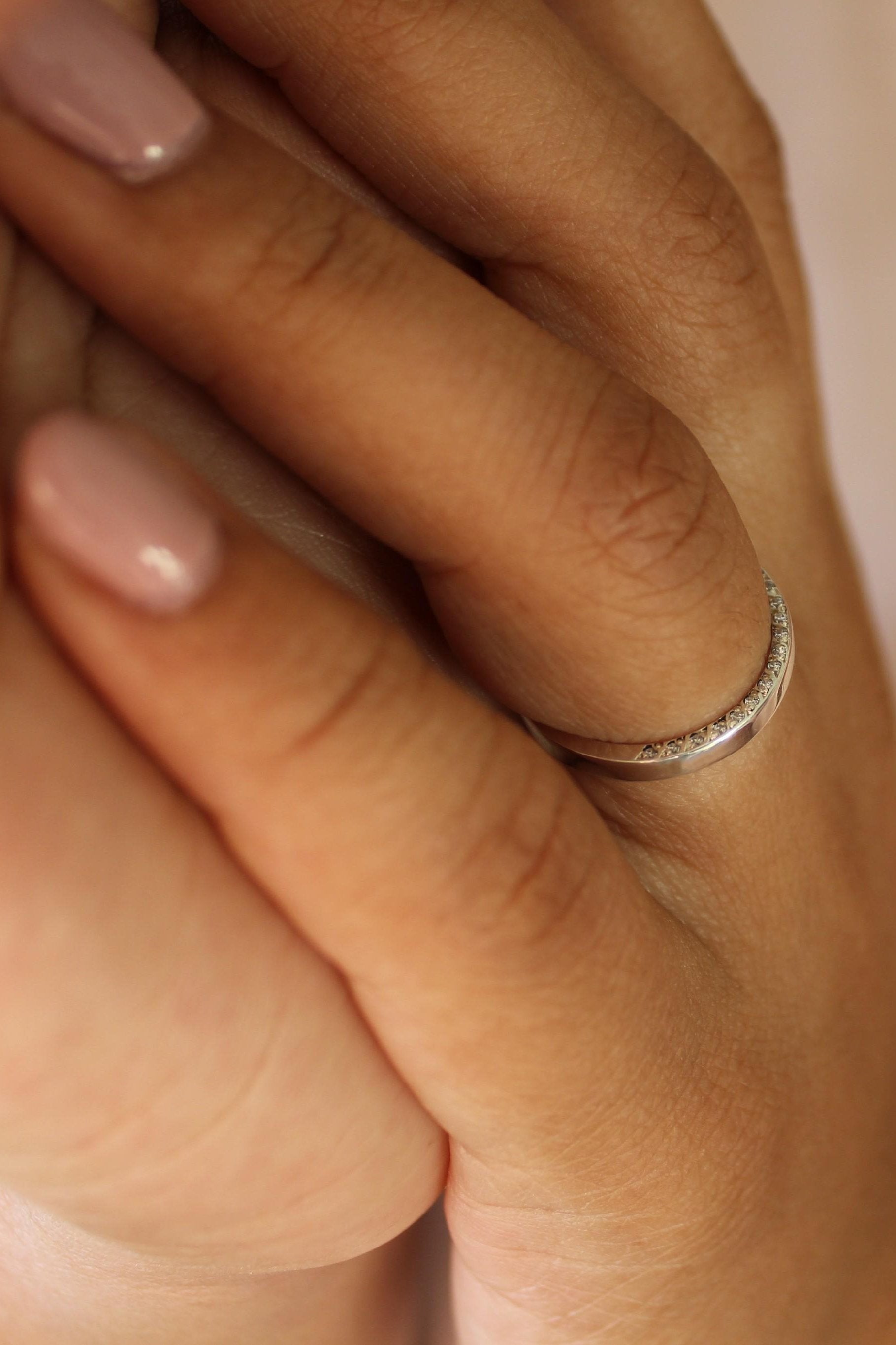 9 carat Gold Band with White Diamonds in Pave Setting-The Diamond Setter
