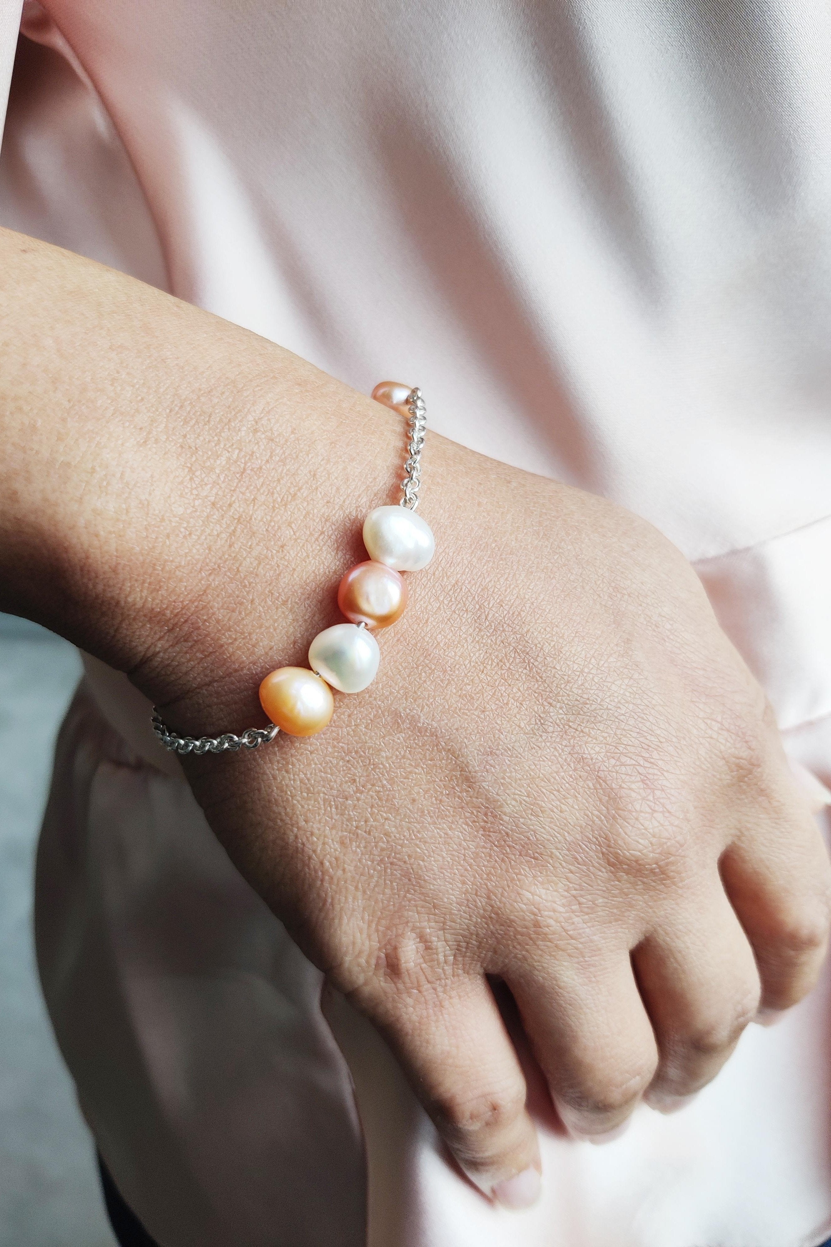 Cultured White and Coral Pearl Bracelet-The Diamond Setter