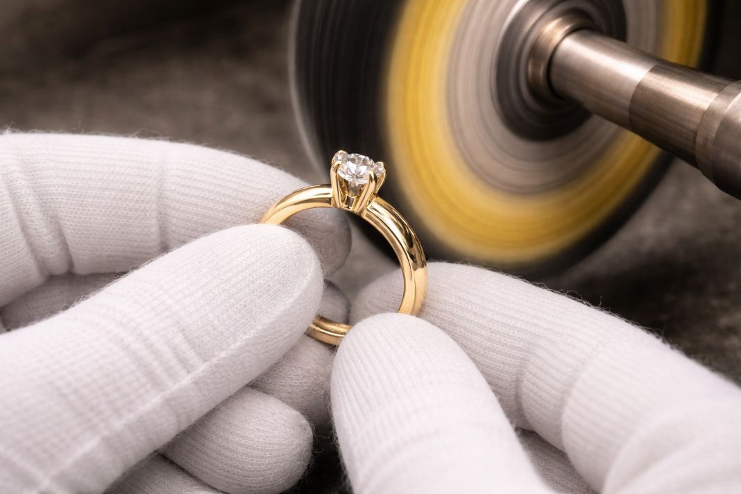 a photo of a ring being professionally polished