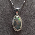 18ct White Gold 1.87ct Black Opal & Natural Diamond Halo Pendant-The Diamond Setter