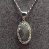 18ct White Gold 1.87ct Black Opal & Natural Diamond Halo Pendant-The Diamond Setter