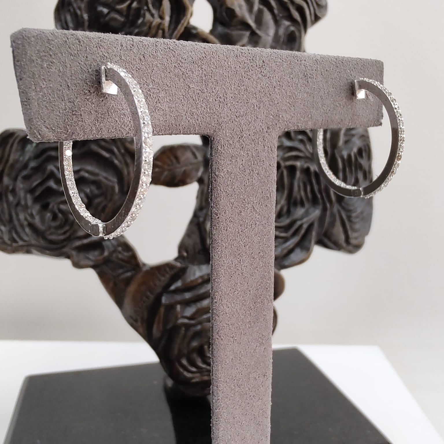 18ct White Gold In and Out Diamond Hoops-The Diamond Setter