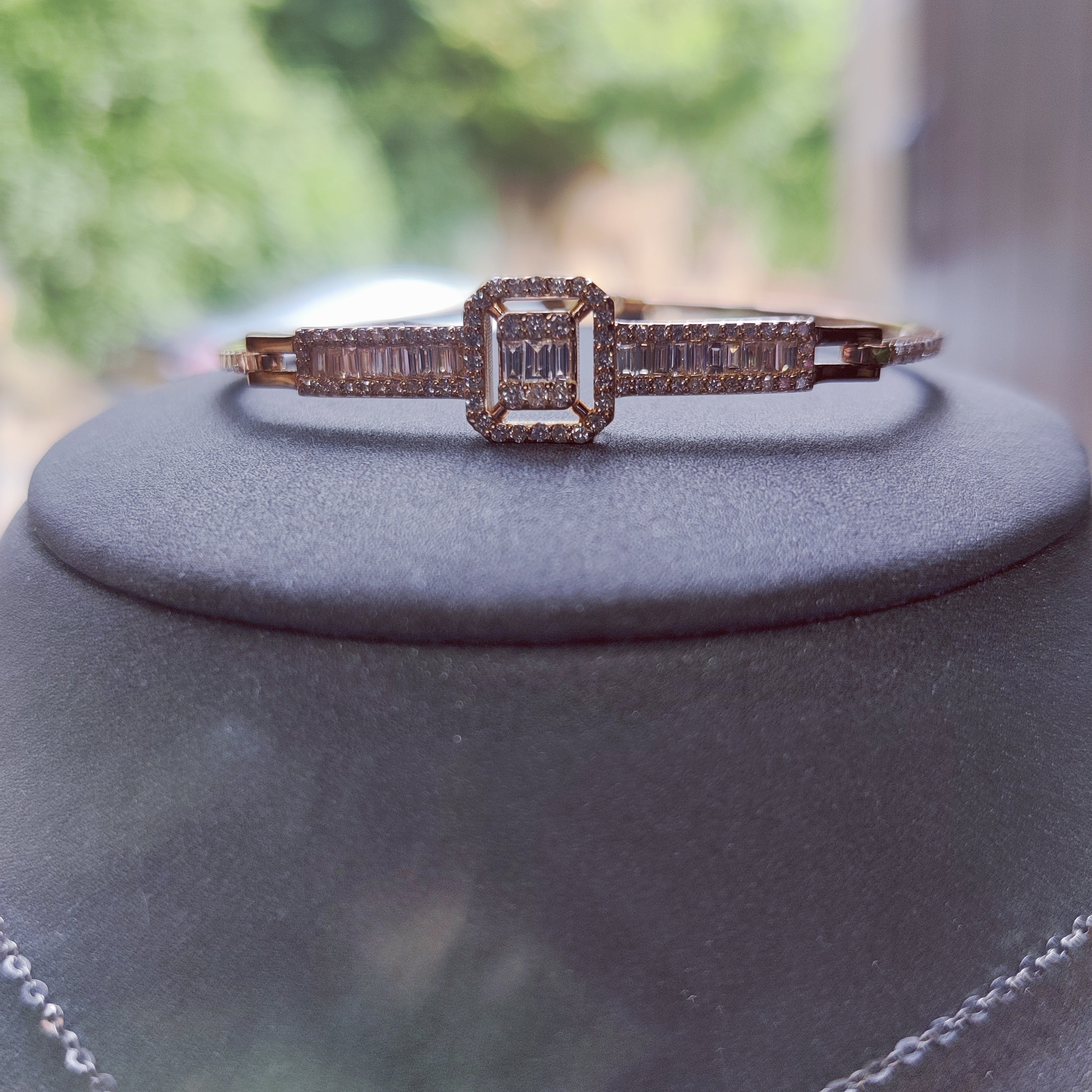 18ct Rose Gold Art Deco inspired bangle with 0.98ct natural diamonds-The Diamond Setter