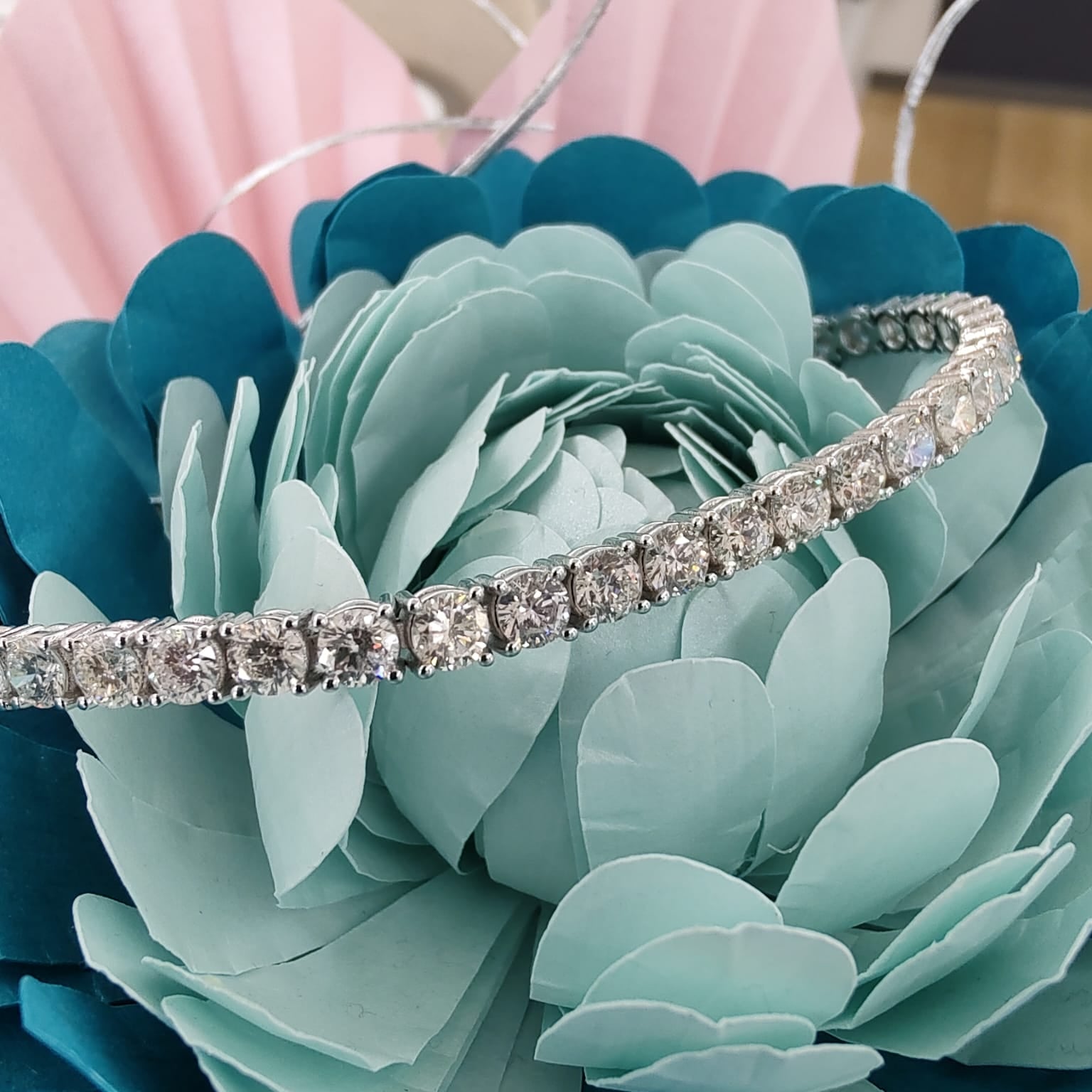 18ct White Gold 8.35ct Natural Diamond Tennis Bracelet-The Diamond Setter