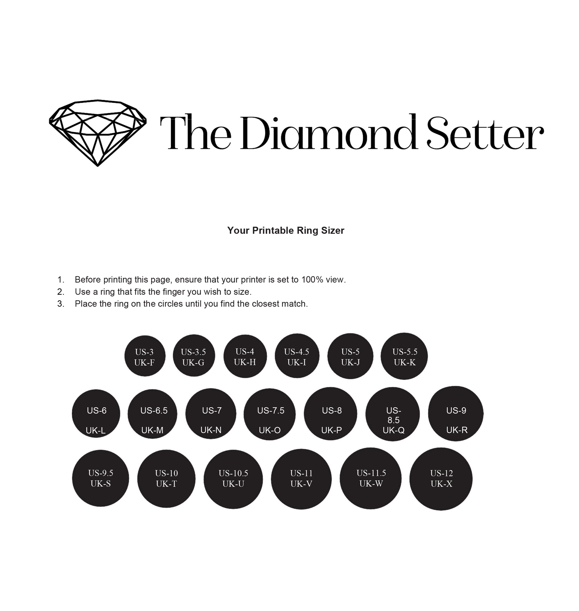 Printable Diamond Ring Sizer Ring Size Finder Ring Size Measure  International Ring Size Chart Ring Sizer Tool Instant Download - Etsy UK