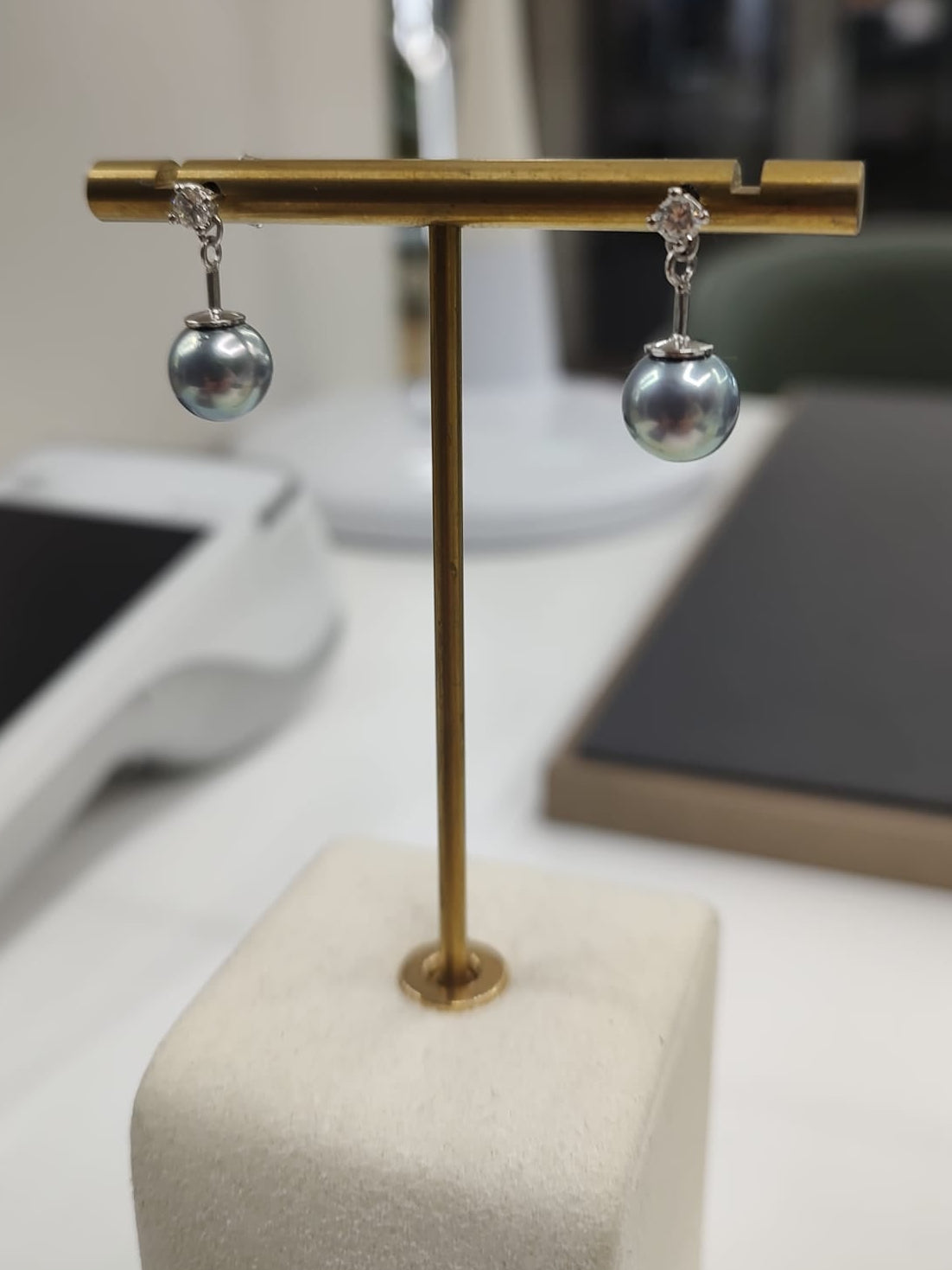 18ct White Gold Akoya Pearl Drop Diamond Studs-The Diamond Setter