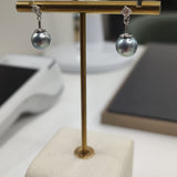 18ct White Gold Akoya Pearl Drop Diamond Studs-The Diamond Setter
