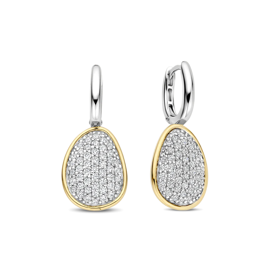 925 Pave Set Pebble Design Drop Earrings-The Diamond Setter