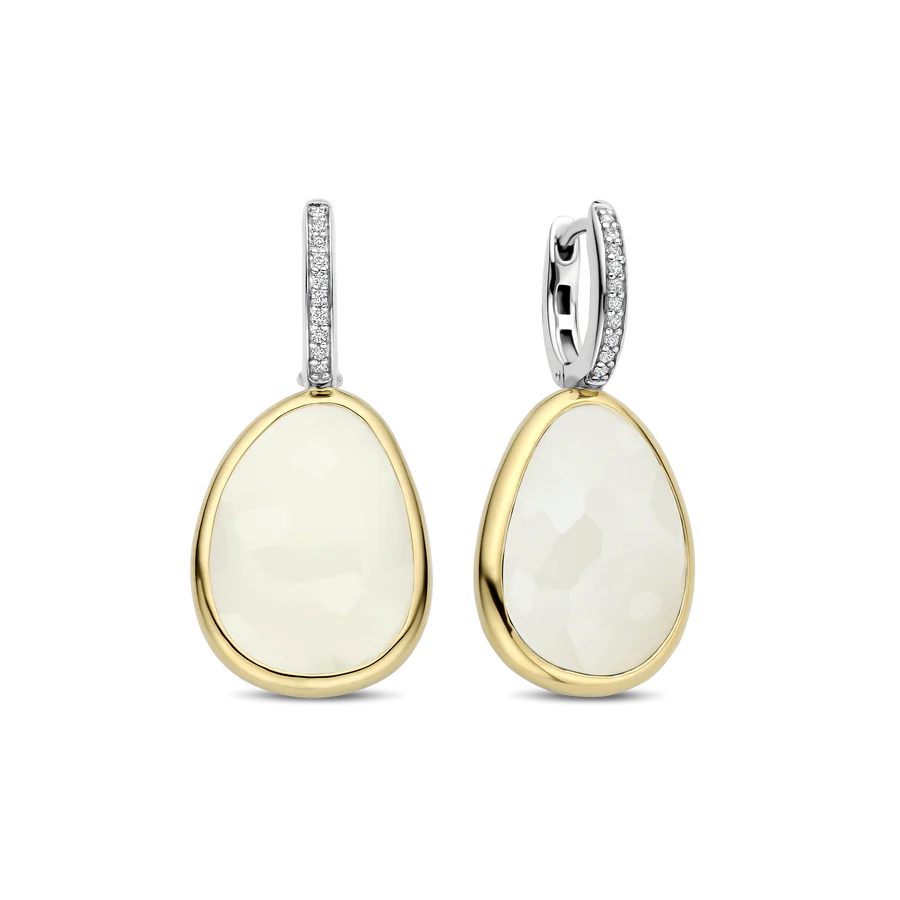 925 Mother of Pearl Pebble Design Drop Earrings-The Diamond Setter