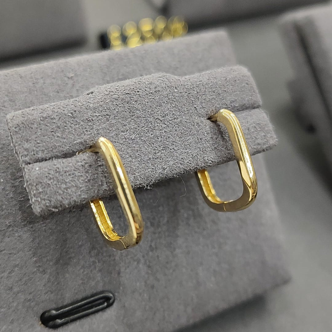 9ct Yellow Gold Rectangular Hidden Hinge Hoop Earrings-The Diamond Setter