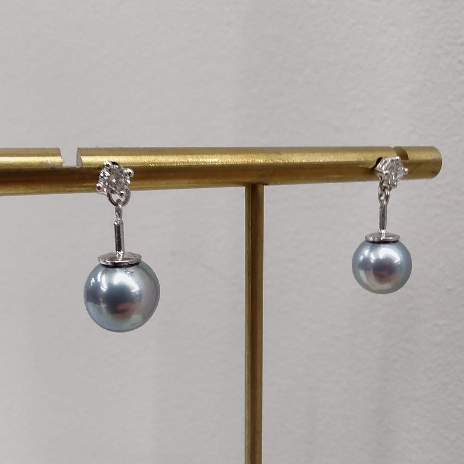 18ct White Gold Akoya Pearl Drop Diamond Studs-The Diamond Setter