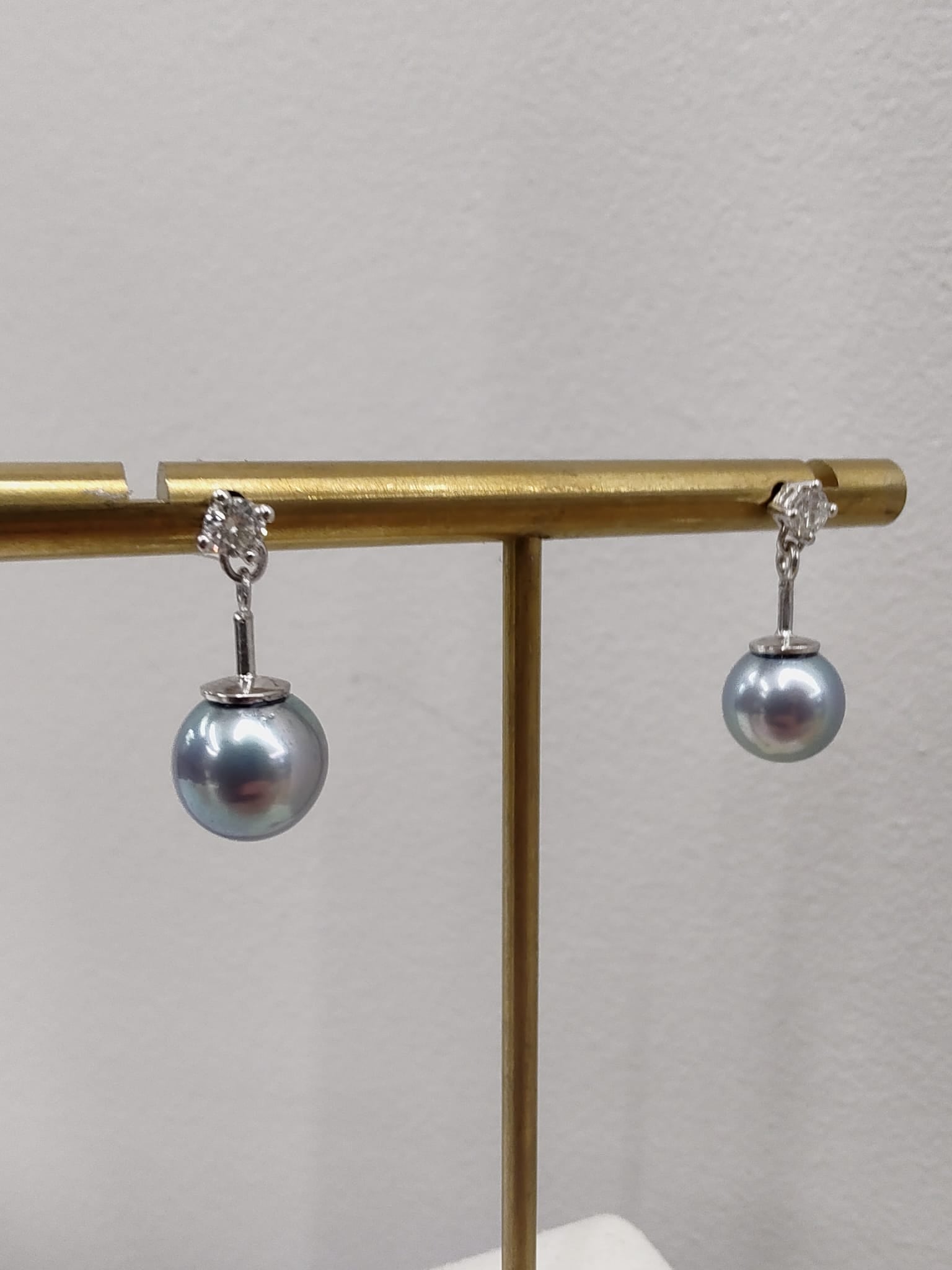 18ct White Gold Akoya Pearl Drop Diamond Studs-The Diamond Setter