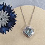 18ct White Gold Art Deco Aquamarine and Diamond Pendant-The Diamond Setter