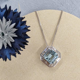 18ct White Gold Art Deco Aquamarine and Diamond Pendant-The Diamond Setter