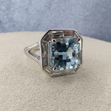 18ct White Gold Art Deco Aquamarine and Diamond Ring-The Diamond Setter