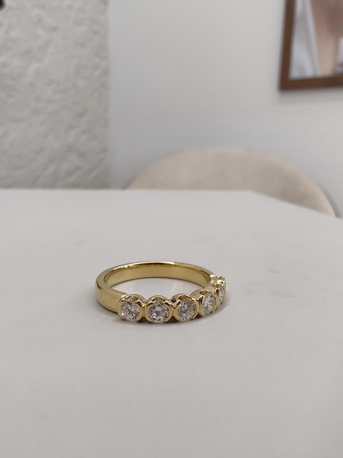 18ct Yellow Gold Open Bezel Half Eternity Ring-The Diamond Setter
