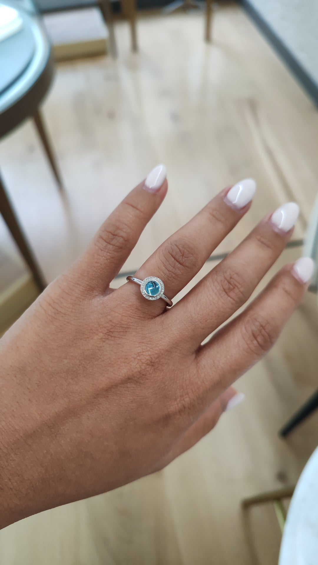 Blue Topaz cabochon ring with diamonds-The Diamond Setter