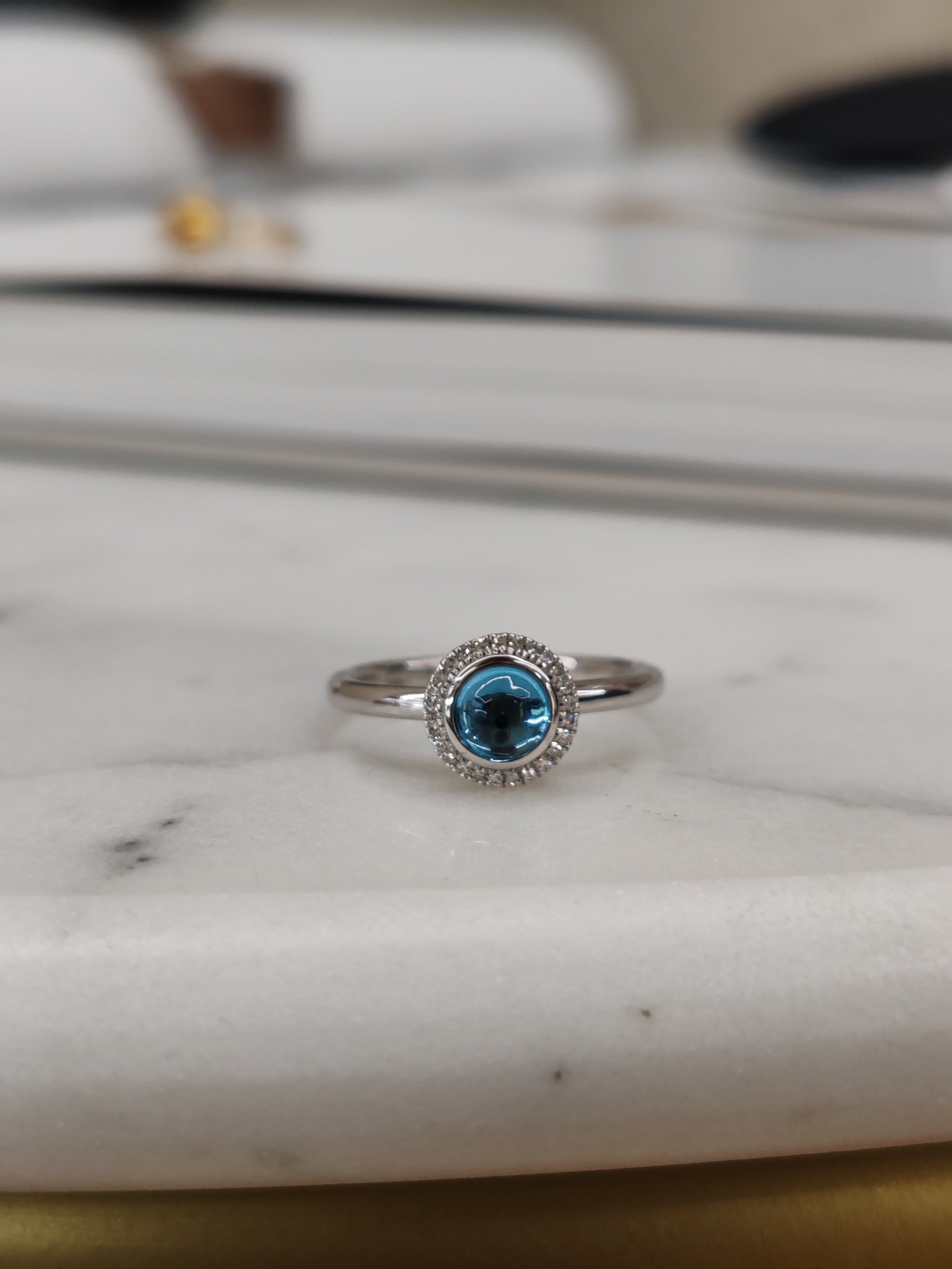 Blue Topaz cabochon ring with diamonds-The Diamond Setter