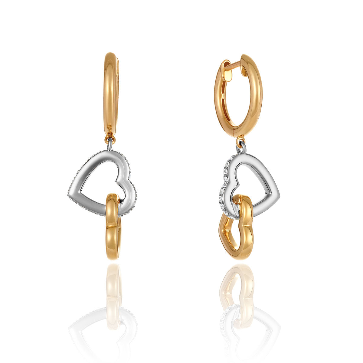 Two Toned Heart Drop Embrace Earrings-The Diamond Setter