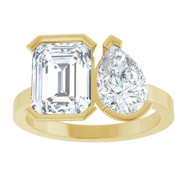 Toi et Moi Engagement ring with pear and emerald cut diamonds-The Diamond Setter