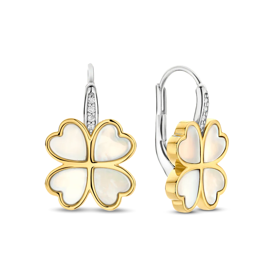 Gold Plated Clover Mother of Pearl Earrings-The Diamond Setter