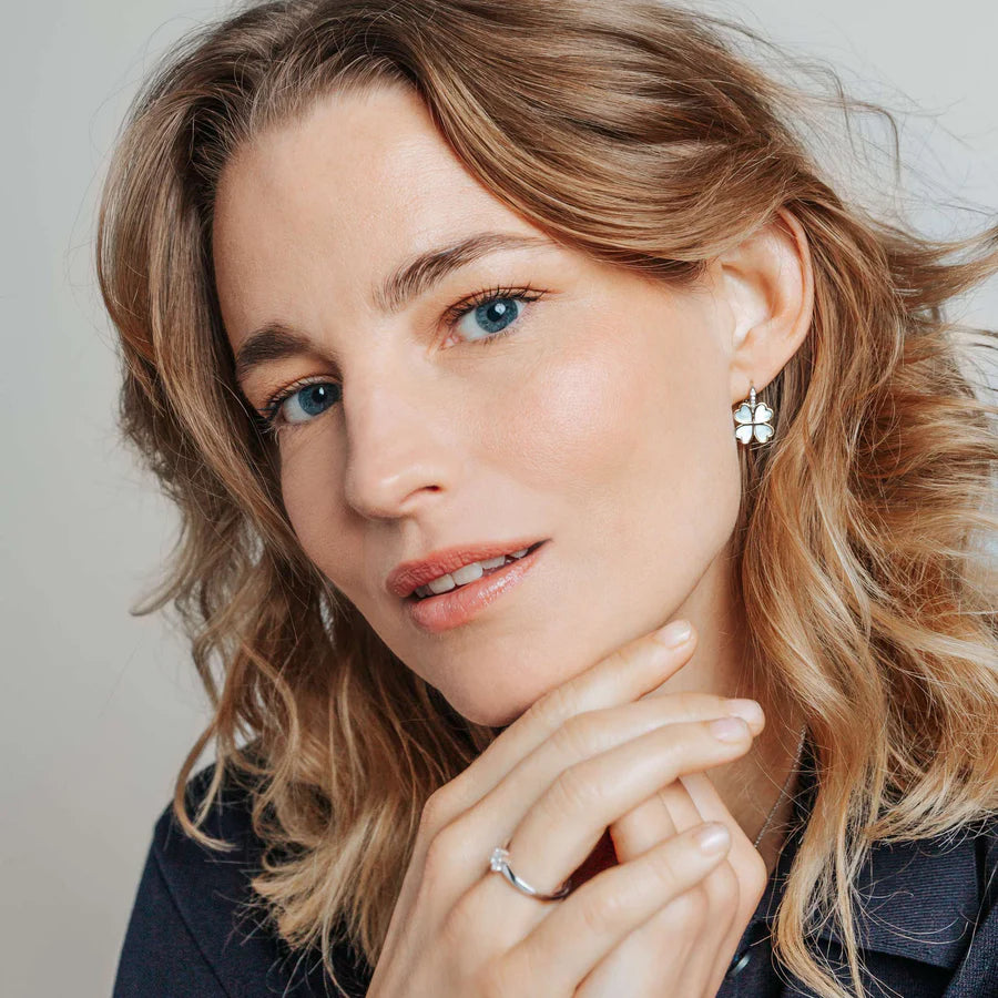 Gold Plated Clover Mother of Pearl Earrings-The Diamond Setter