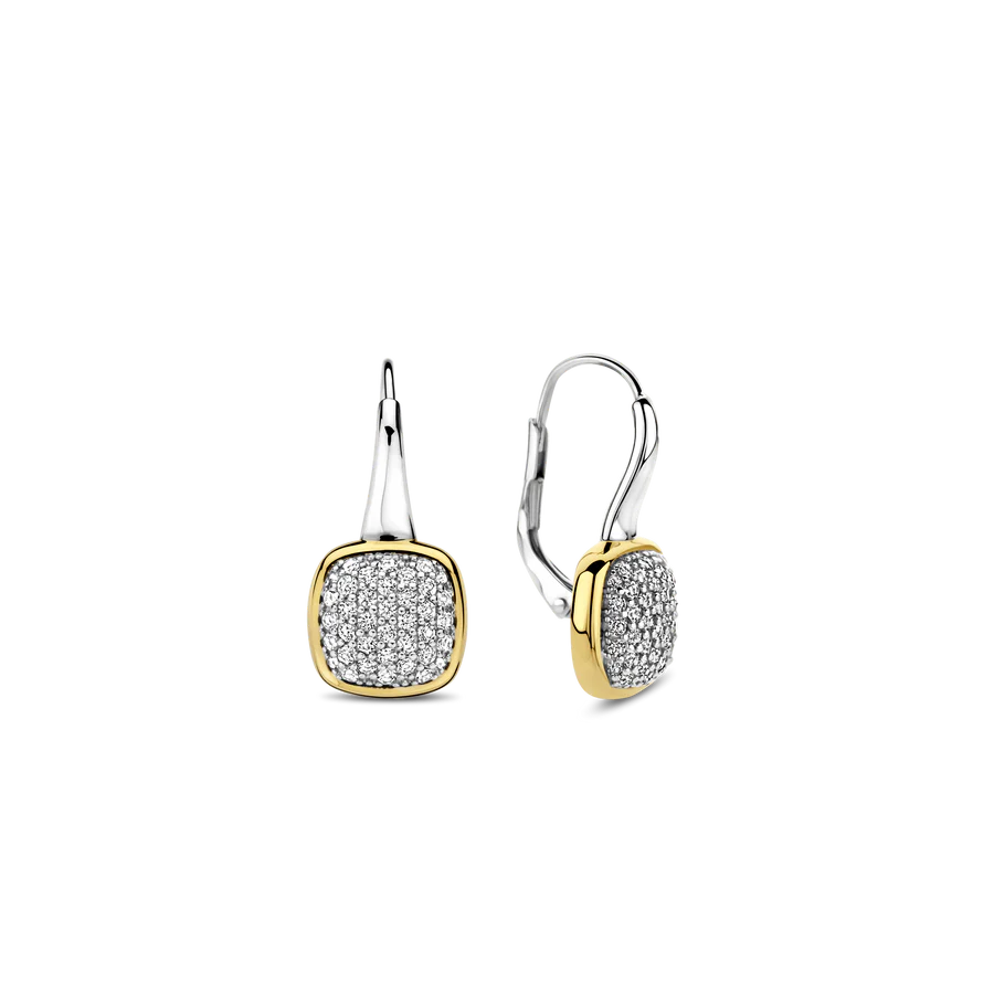 Gold Plated Geometric Pave set Earrings-The Diamond Setter