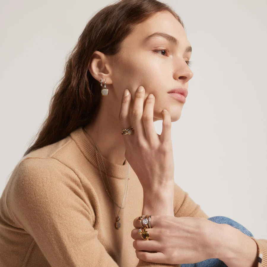 Gold Plated Geometric Pave set Earrings-The Diamond Setter