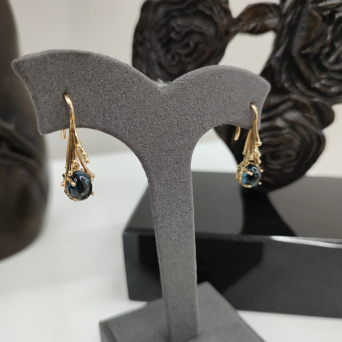 14ct Yellow Gold 6mm London Blue Topaz Raindrop Earrings-The Diamond Setter