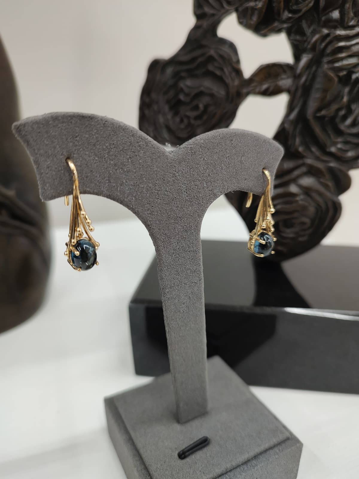 14ct Yellow Gold 6mm London Blue Topaz Raindrop Earrings-The Diamond Setter
