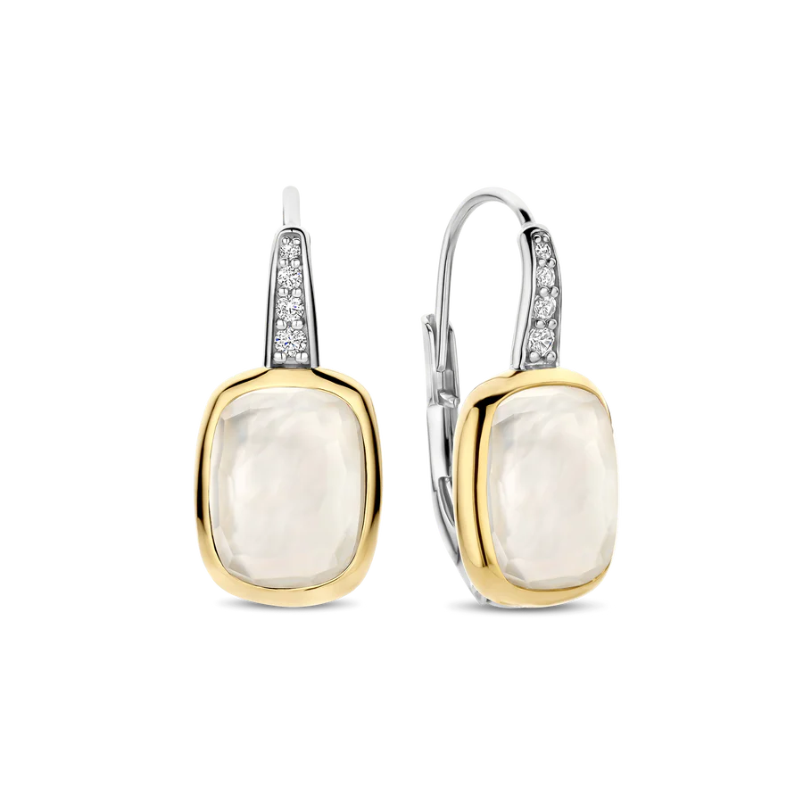 Gold Plated Mother of Pearl Pillow Earrings-The Diamond Setter