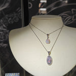 18ct White Gold Oval Opal & Natural Diamond Drop Pendant-The Diamond Setter