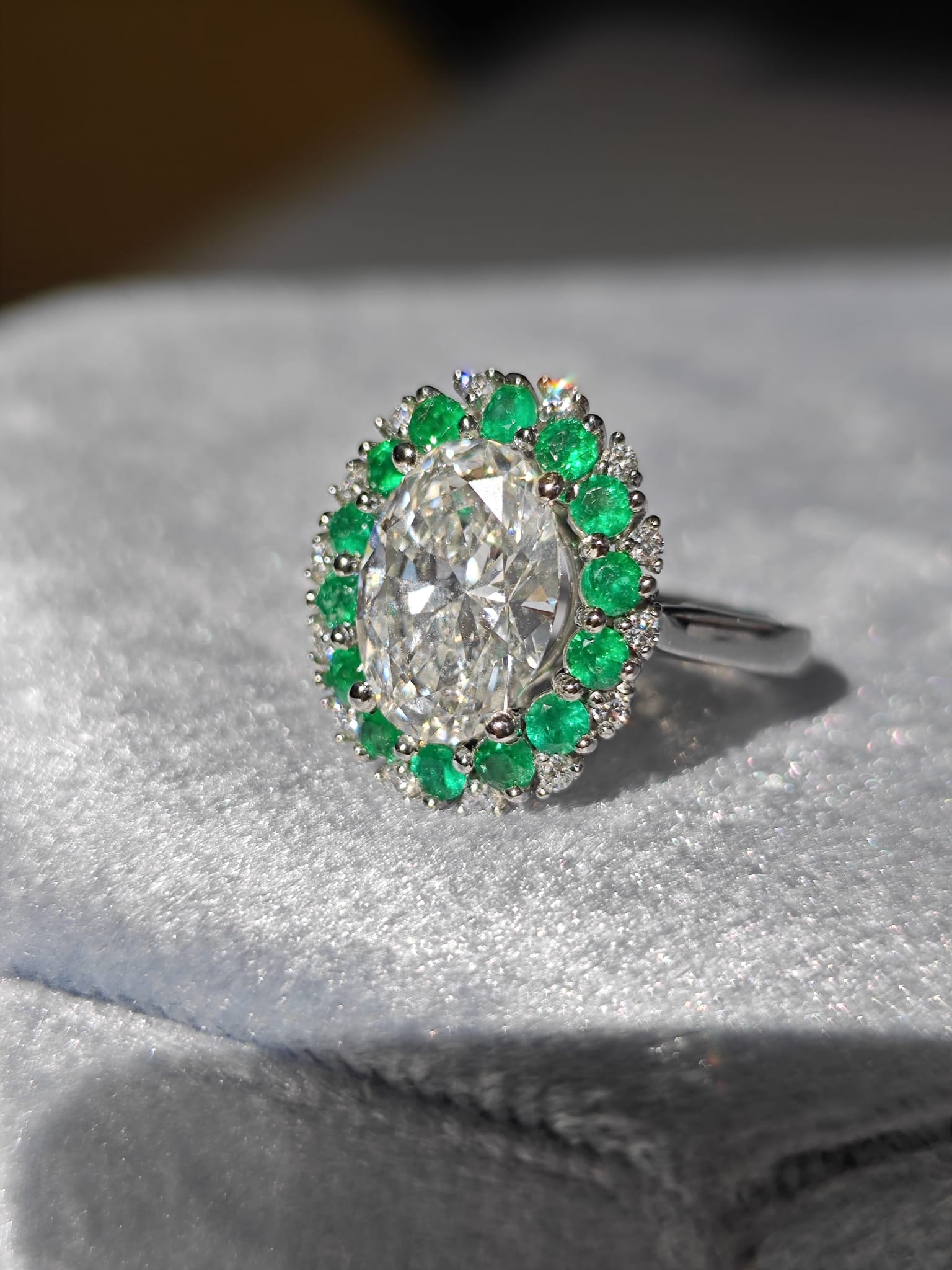 3.04ct Oval Diamond Emerald Halo Ring in Platinum-Ring-The Diamond Setter